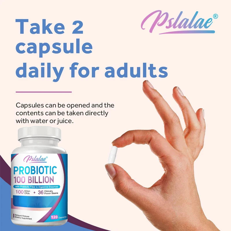 Premium Probiotic with Organic Prebiotic Fiber and Enzymes To Support Digestion and Immune System - 120 Capsules