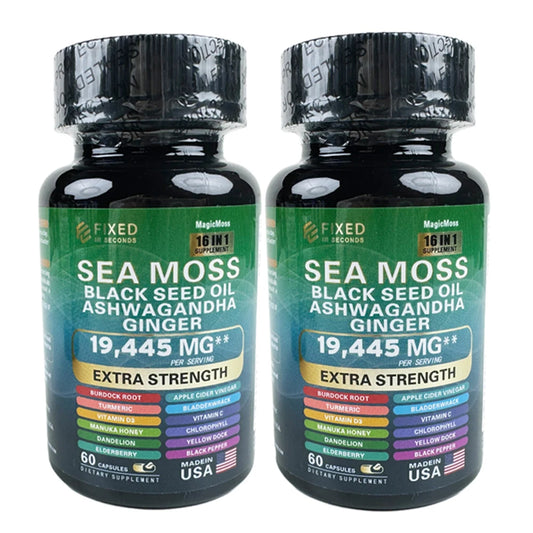 FIXED IN SECONDS Sea Moss Black Seed Oil Ashwagandha Ginger 16 in 1 19445MG -Made in USA-120 capsules