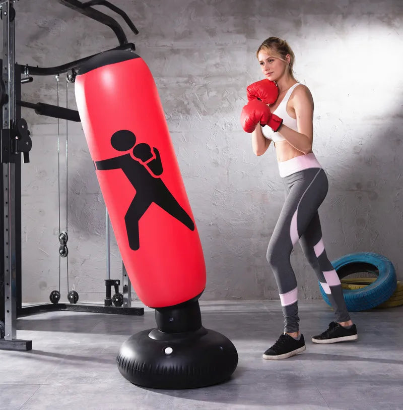 1.6m Adult Inflatable Boxing Bag PVC Thickening Vertical Boxing Pillar Tumbler Fight Column Punching Bag Fitness Tool Air Pump
