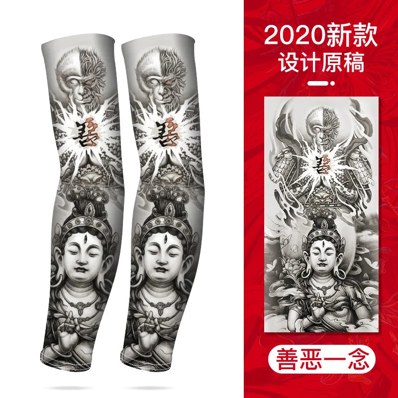 Summer Tattoo Sleeves Ice Silk Golf Sports Sun-proof Cycling Men Cool Personalized Driving Women Fishing Elastic Arm Warmer