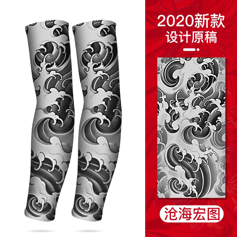 Summer Tattoo Sleeves Ice Silk Golf Sports Sun-proof Cycling Men Cool Personalized Driving Women Fishing Elastic Arm Warmer