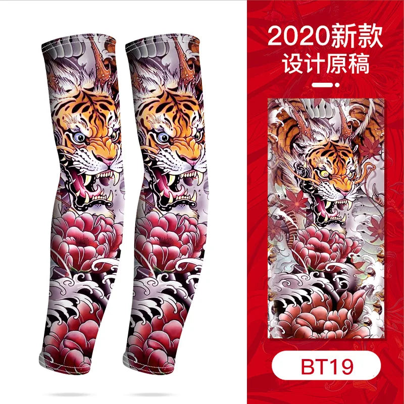 Summer Tattoo Sleeves Ice Silk Golf Sports Sun-proof Cycling Men Cool Personalized Driving Women Fishing Elastic Arm Warmer