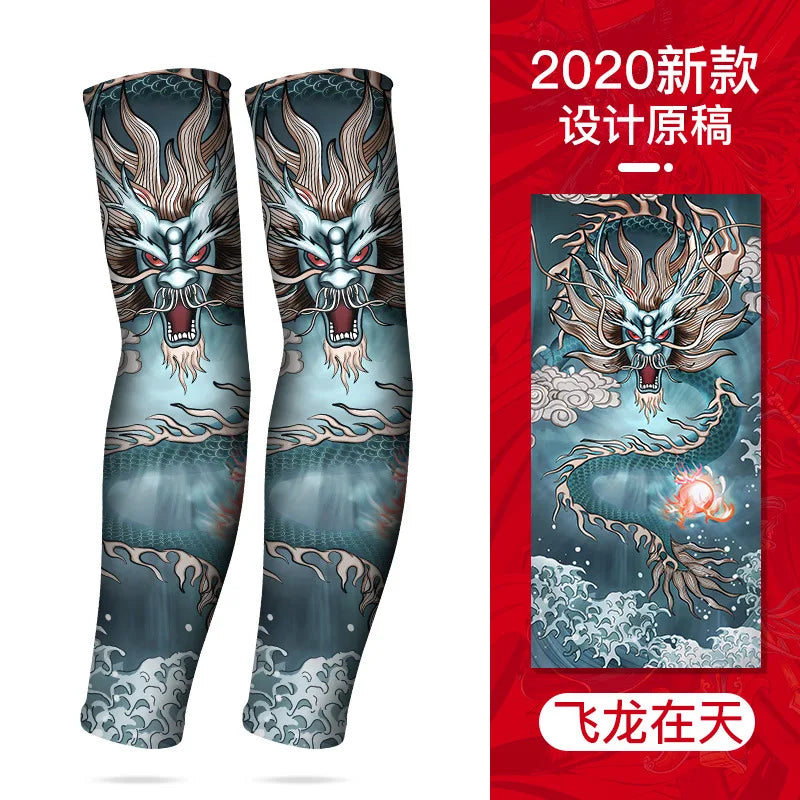 Summer Tattoo Sleeves Ice Silk Golf Sports Sun-proof Cycling Men Cool Personalized Driving Women Fishing Elastic Arm Warmer