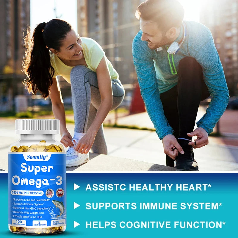 Omega-3 Fish Oil with DHA & EPA, Stress Relief, Mood Improvement, Brain & Memory, Skin & Mental Health, 120 Softgels
