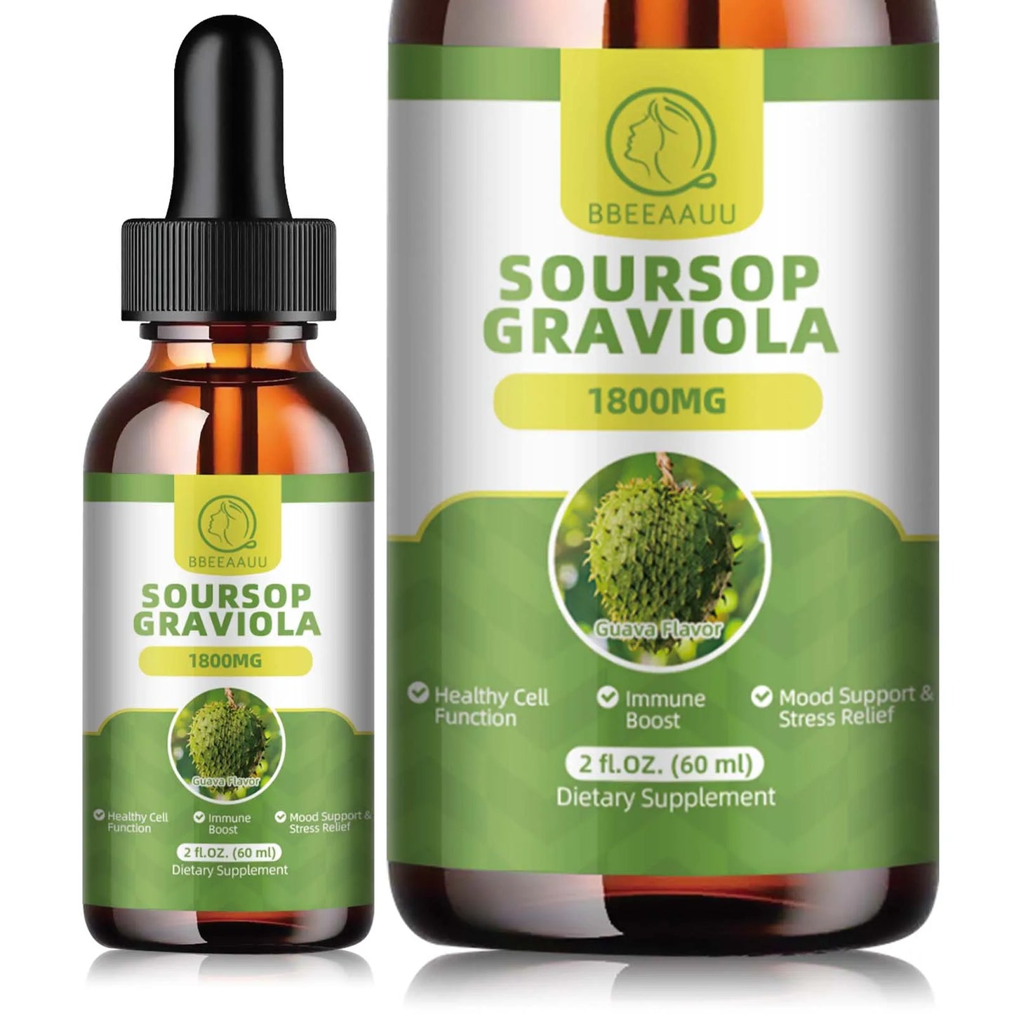 BBEEAAUU 60ml Natural Soursop Graviola Extract Drops Support Immunity and Kidney Health, Detox and Antioxidation Gluten-Free