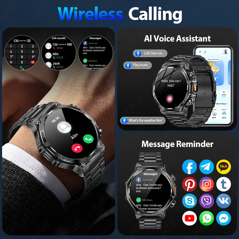 LIGE New Men Smart Watch Bluetooth Calling 800mAh Large Battery Heart Rate Blood Oxygen Health Smartwatch 2025 For Android IOS