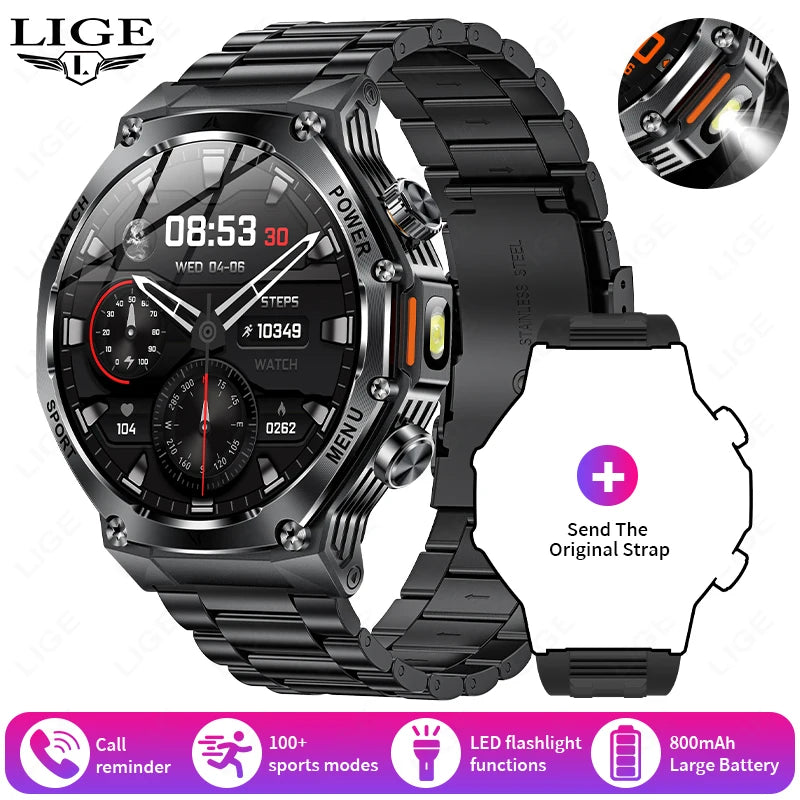 LIGE New Men Smart Watch Bluetooth Calling 800mAh Large Battery Heart Rate Blood Oxygen Health Smartwatch 2025 For Android IOS