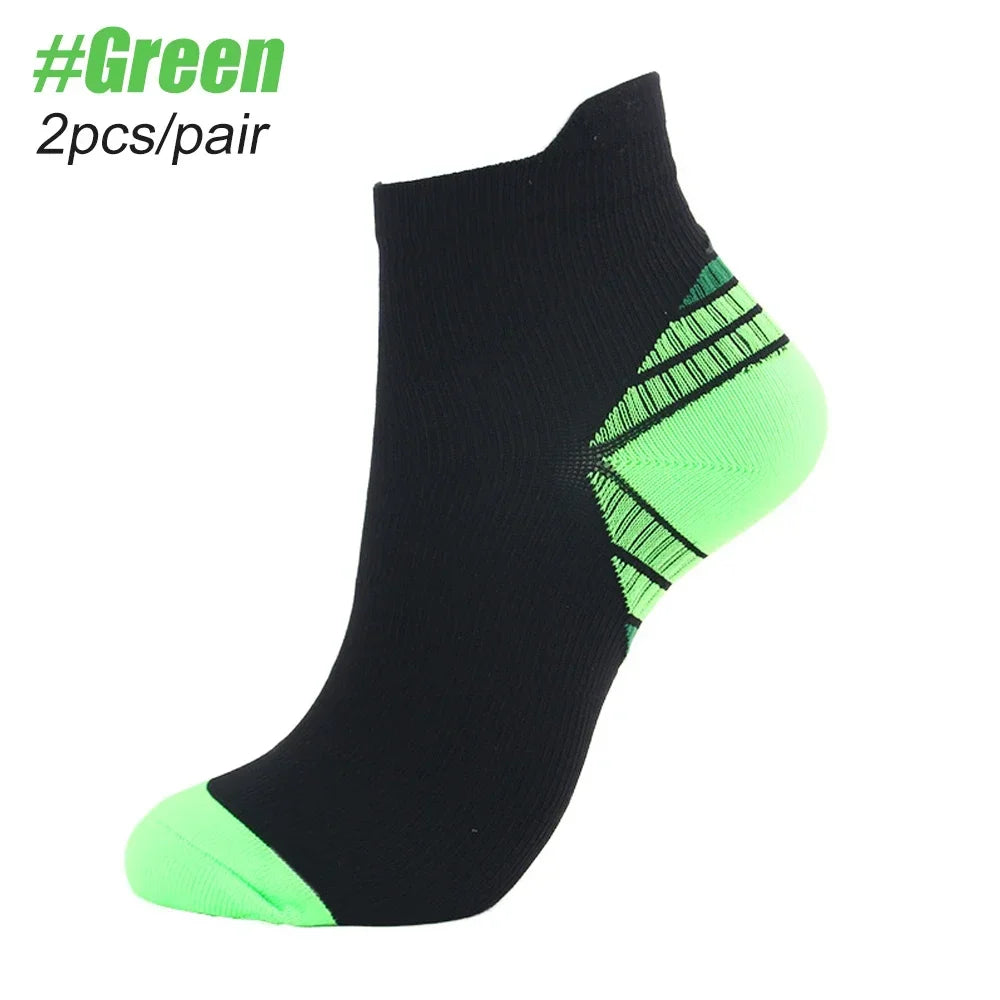 GOMOREON 1Pair Ankle Compression Sock for Men and Women, Low Cut Compression Running Sock with Ankle Support