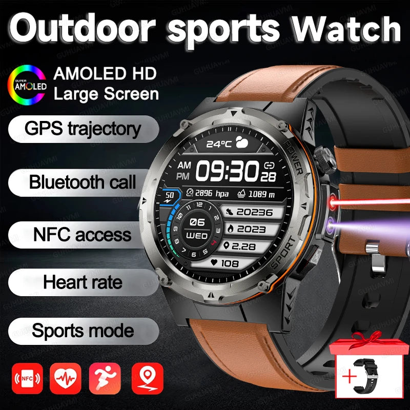 2025 New Outdoor Military Smart Watch Men GPS Trackr IP68 Waterproof 500mAH Health Monitor Bluetooth call Sports Laser Bracelet