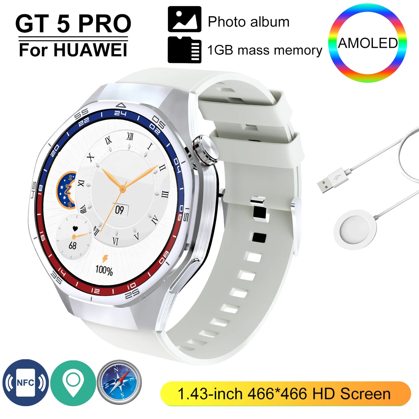 GT 5 Pro 2025 New SmartWatch Men 466*466 HD Screen 24h Blood Pressure Monitoring Men's Women NFC GPS Outdoor Sports Smartwatch