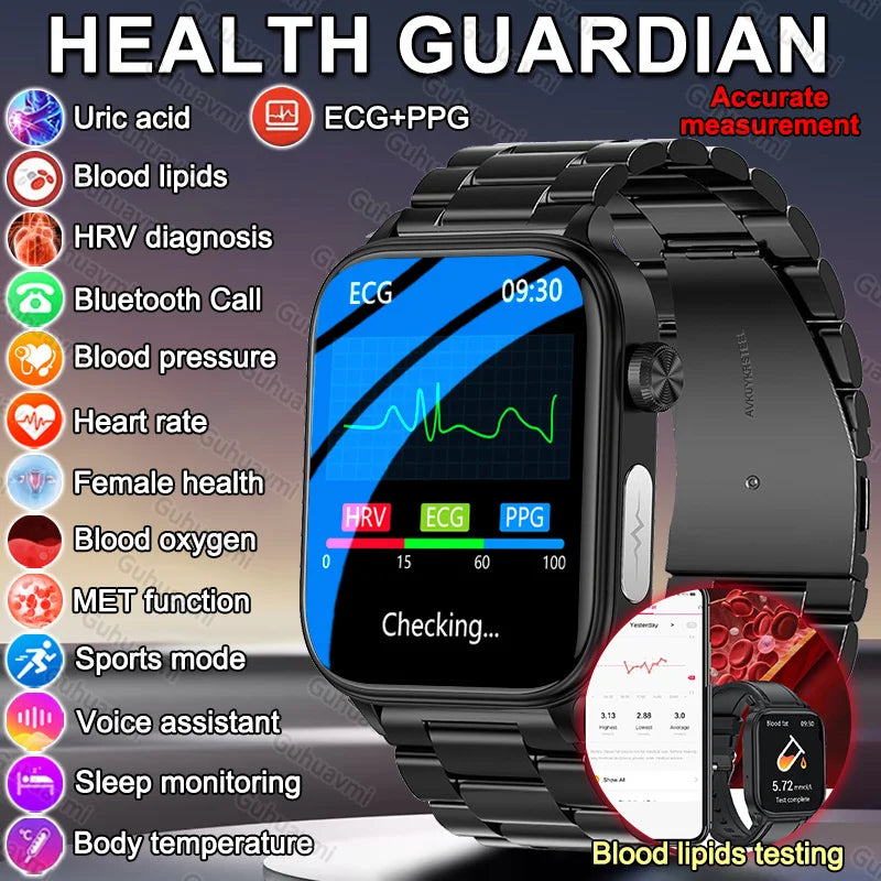 2025 New For Xiaomi Blood lipids Uric Acid testing Smart Watch Men ECG+PPG Blood Pressure SP02 Bluetooth Call Health smartwatch