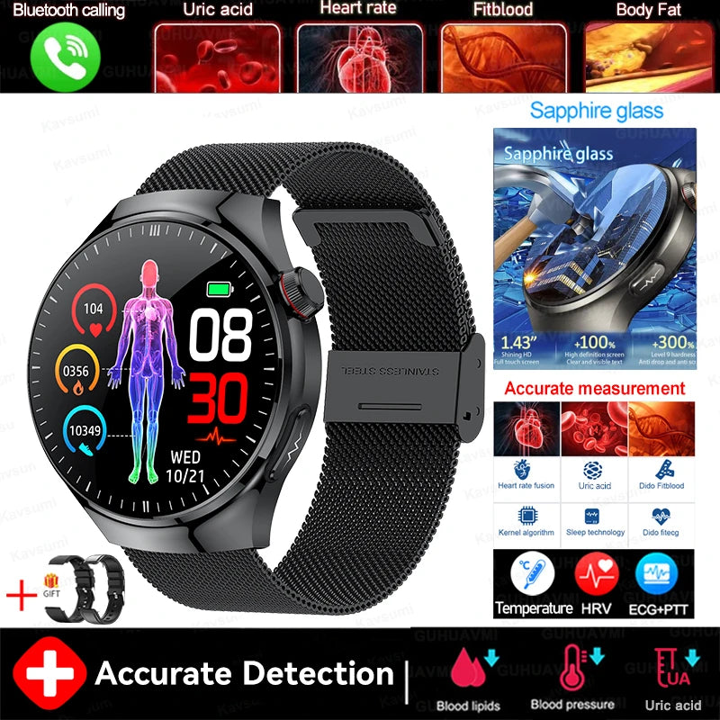 2025 New For HUAWEI Nursing Grade Blood Lipid Uric Acid Health Smart Watch Men ECG+PPG Blood pressure Bluetooth Call Smartwatchs