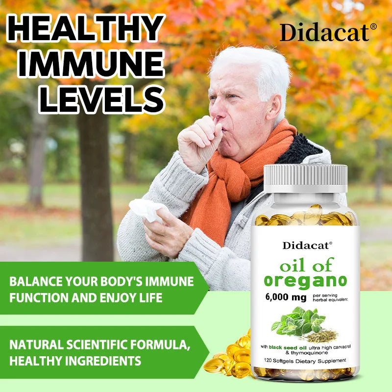Oregano Oil 6000mg Softgels with Black Seed Oil Strength For Gut Health, Digestive Health, Immune Support