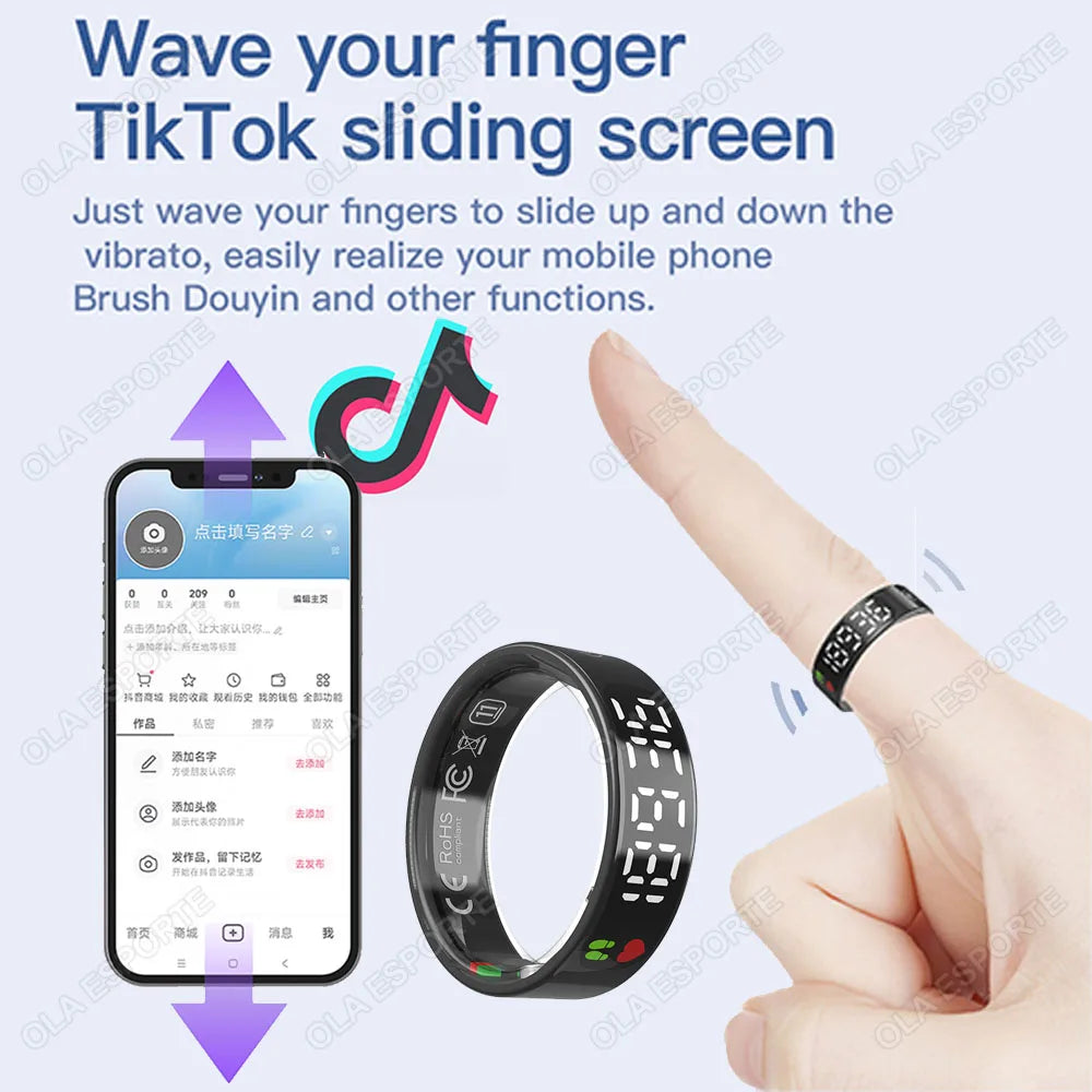 2025 Smart Ring Men Women LED Display Screen Bluetooth Heart Rate Blood Oxygen Monitoring Multi Sports Mode IP68 5ATM Waterproof