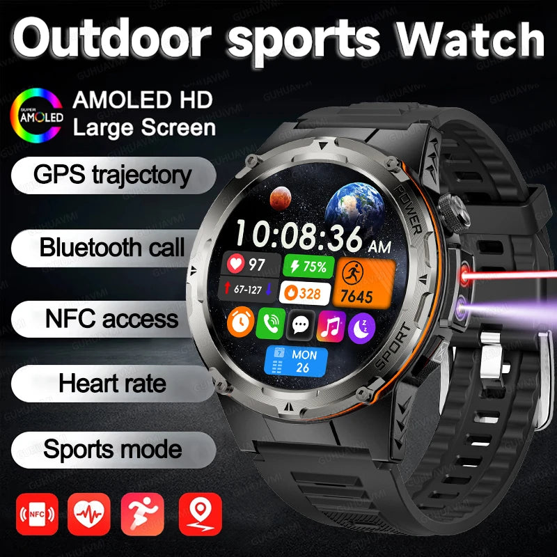 2025 New Outdoor Military Smart Watch Men GPS Trackr IP68 Waterproof 500mAH Health Monitor Bluetooth call Sports Laser Bracelet