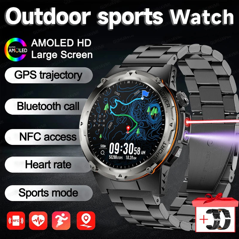 2025 New Outdoor Military Smart Watch Men GPS Trackr IP68 Waterproof 500mAH Health Monitor Bluetooth call Sports Laser Bracelet
