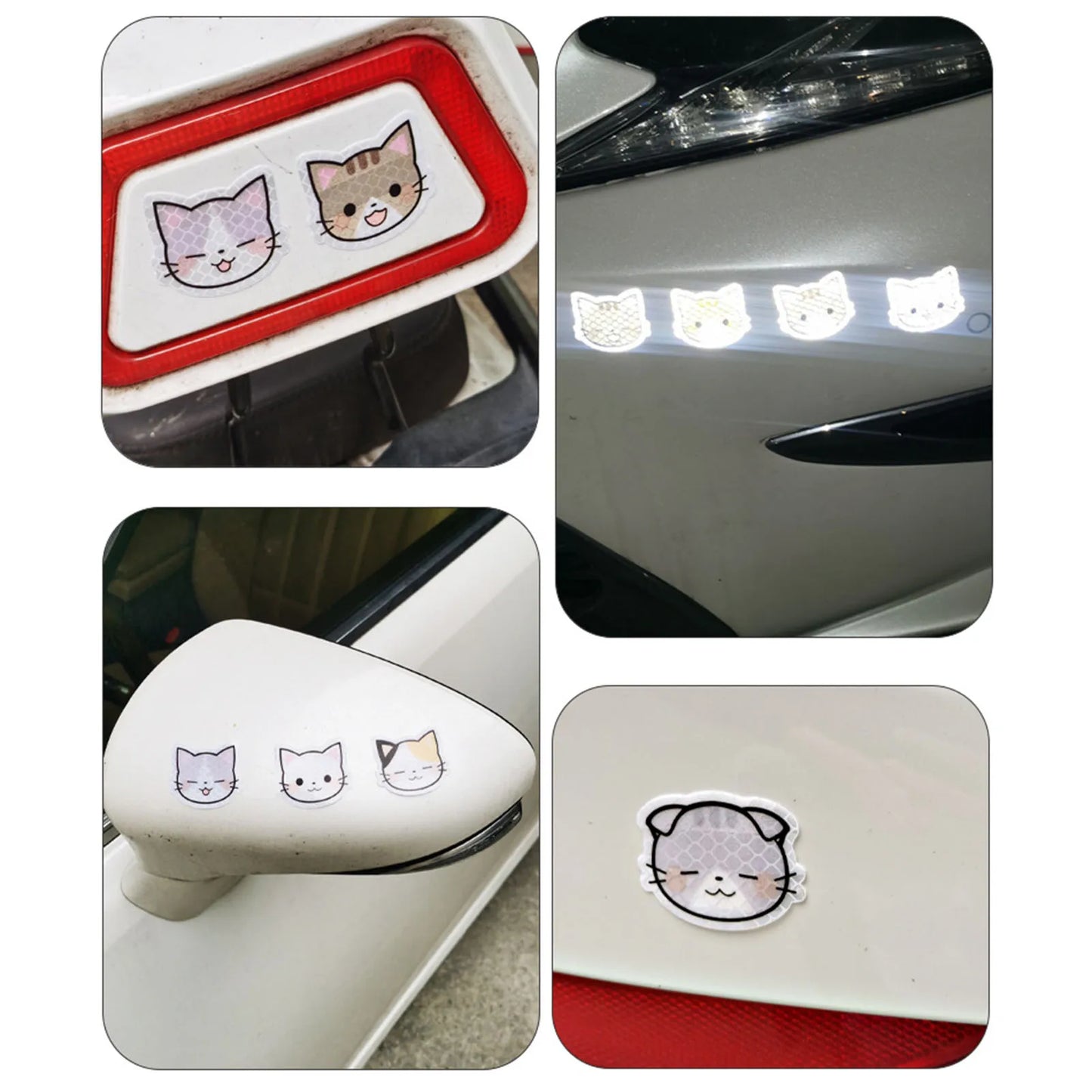 Cute Cat Car Warning Reflective Stickers Easy to Tear Off Reflector Stickers for Night Driving Security Car Decorations 10Pcs