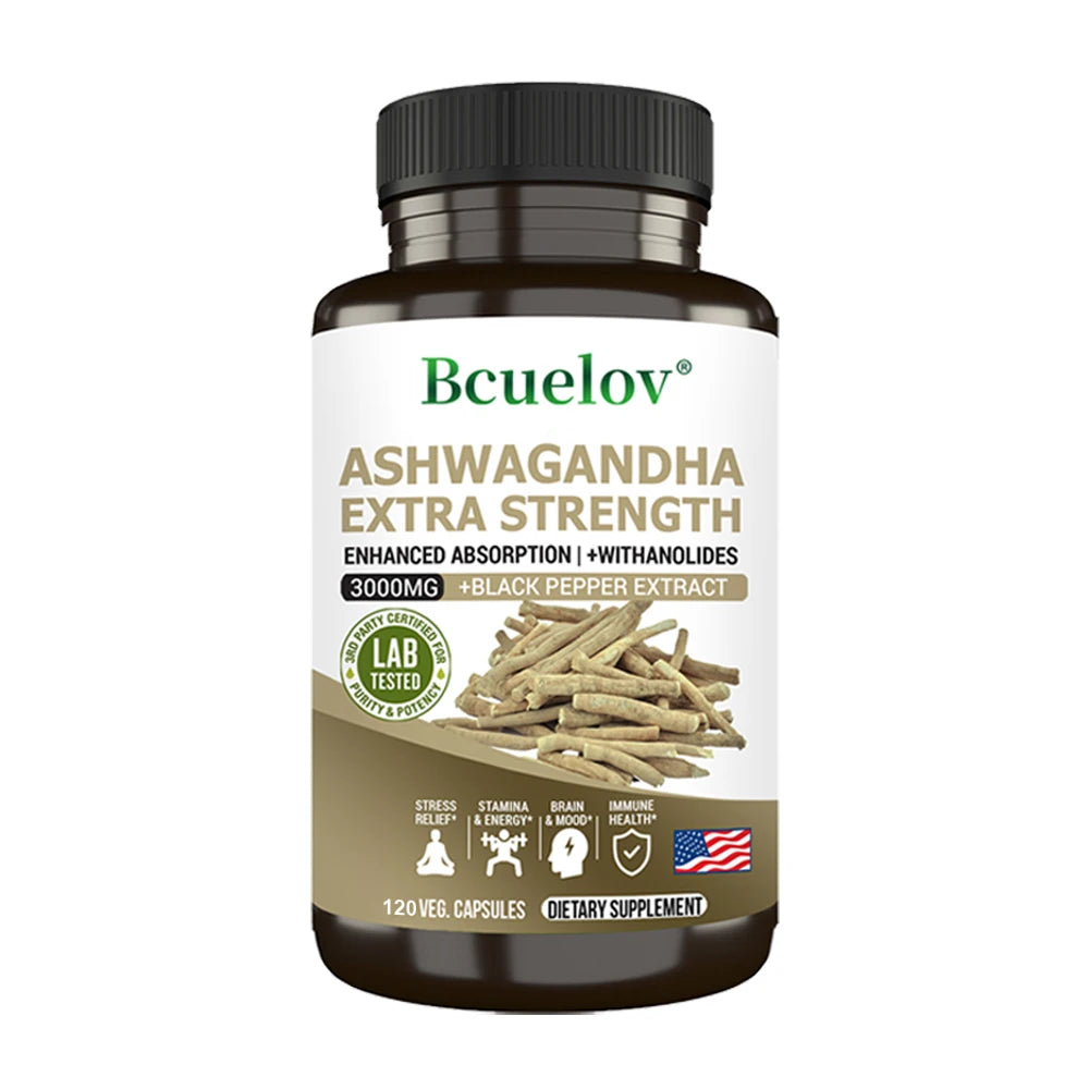 Ashwagandha Extract 3000 mg Root Anti-Stress Anxiety Supplement - Supports Better Sleep, Mood, Energy, 120 Capsules
