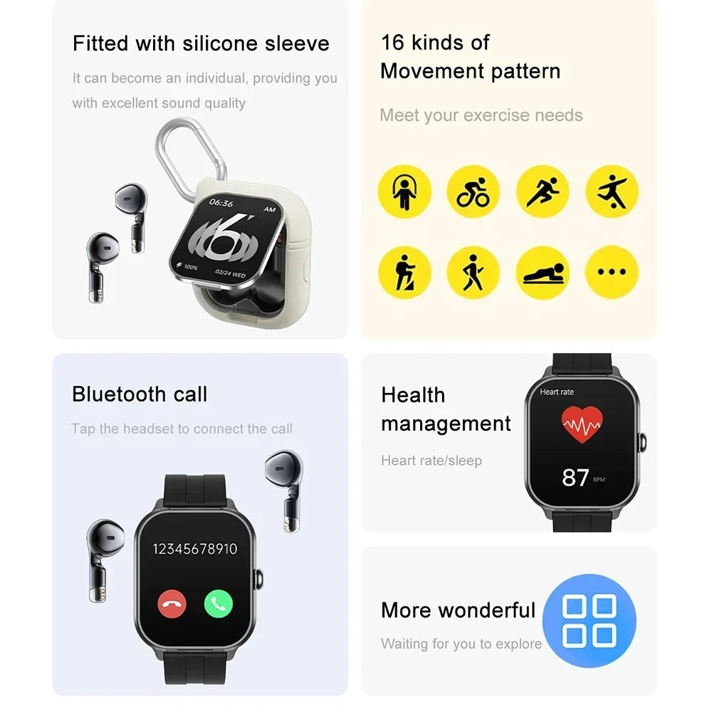 Smart Watch Men With Ear Buds 2 Inch NFC Make Call Ultra Sport Pedometer Fitness For Android Ios Phone