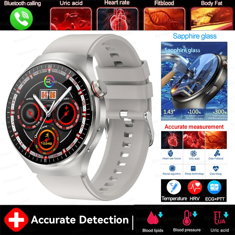 2025 New Blood Lipids Uric Acid Blood pressure Smart Watch Men ECG+PPG Fitness Tracker Clock Heart Rate Bluetooth call Smartwatc