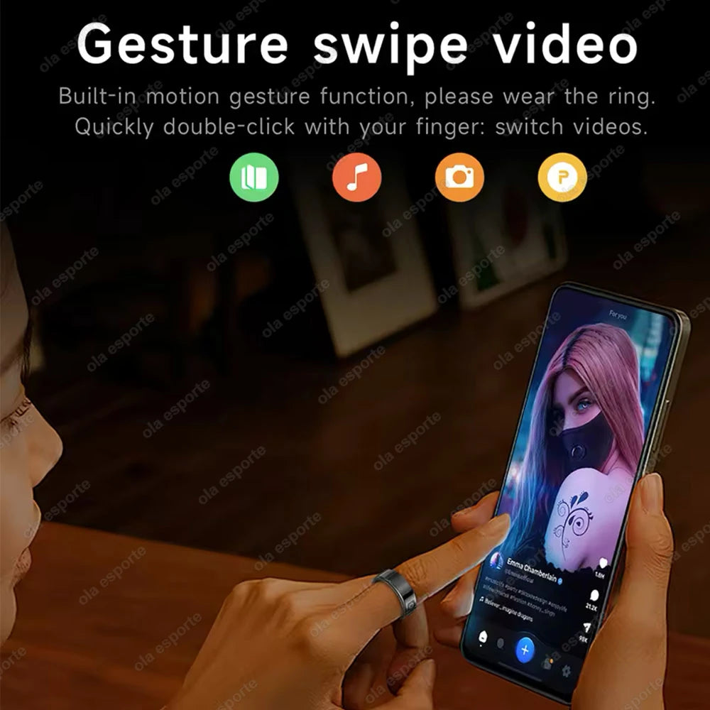 Smart Ring For Men Women LED Display Screen Heart Rate Blood Oxygen Monitoring Multi Sport Modes IP68 & 5ATM Waterproof Pk SR08