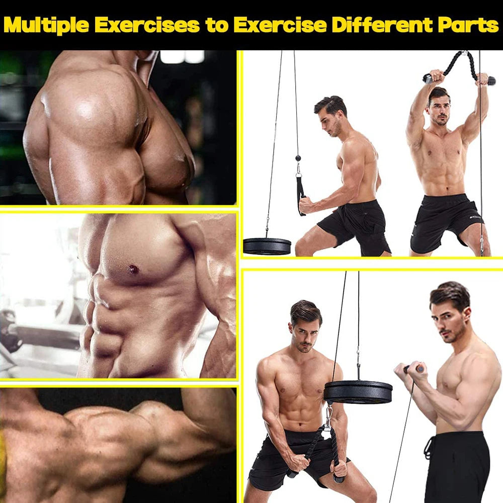 Fitness Pulley Cable Machine System DIY Gym Attachment Adjustable 2.5m Cable Workout Arm Biceps Triceps Hand Training Equipment