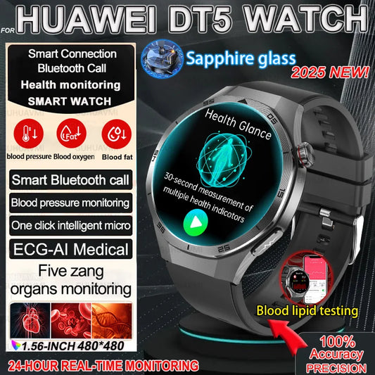 2025 For HUAWEI DT5 Pro  AMOLED Smart Watch Men ECG Micro Physical Examination Heart Rate Blood fat uric Acid Man NFC Smartwatch