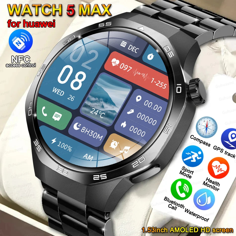 New GT 5 PLUS Smart Watch Men Women  AMOLED HD Screen SmartWatch Heart rate Blood oxygen Music Sport GPS tracker NFC Smartwatch