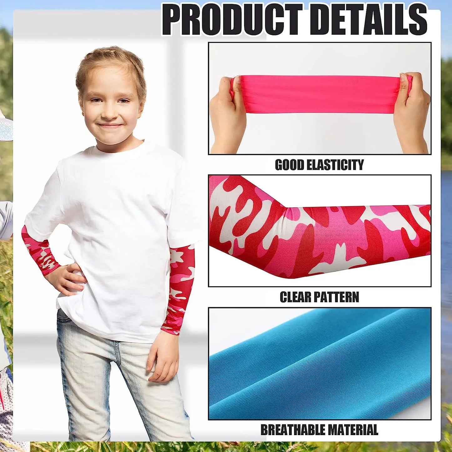 1Pair Arm Sleeves for Kids UV Sun Protection Sleeves Compression Sleeves Cooling Arm Cover Boys Girls Outdoor Sports