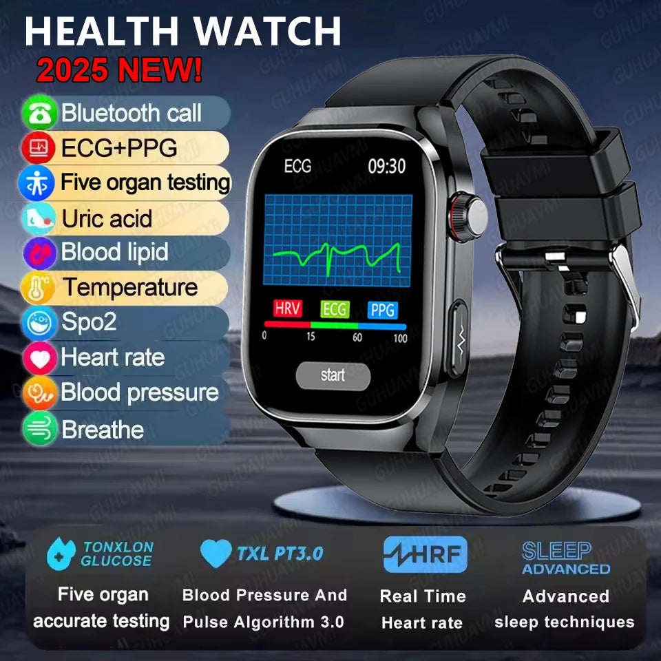 2025New Accurate Blood Fat Uric Acid Smart Watch Men Micro Physical Examination Five Organ HealthClock Bluetooth Call Smartwatch