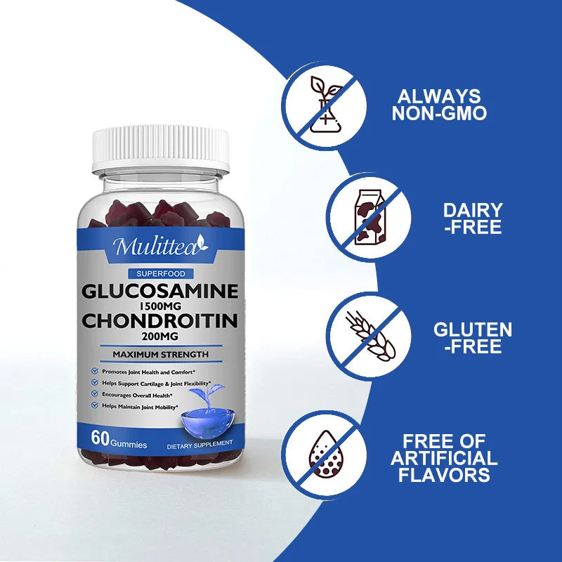 Mulittea Glucosamine with Chondroitin Supports Occasional Joint Discomfort Relief Antioxidant Supplement for Back, Knees, Hands