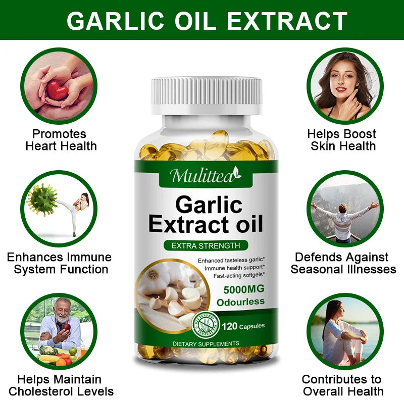 Mulittea Tasteless Garlic Oil Extract Capsules Helps Enhance immunity Cellular Detox for Men and Women