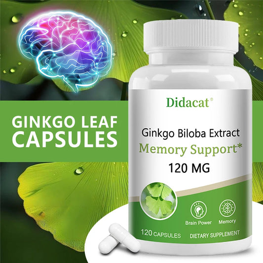 Ginkgo Extract Supplement 120 Capsules Supports Brain Function Memory Concentration Cardiovascular Health Antioxidant