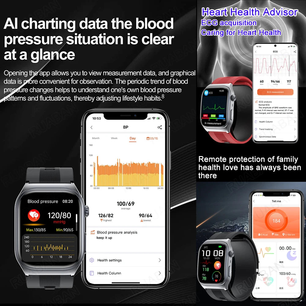 2025 Airbag Smart Watch Nursing grade Bluetooth call air Pump ECG True Accurately Blood Pressure Uric Acid Blood Lipid watch men