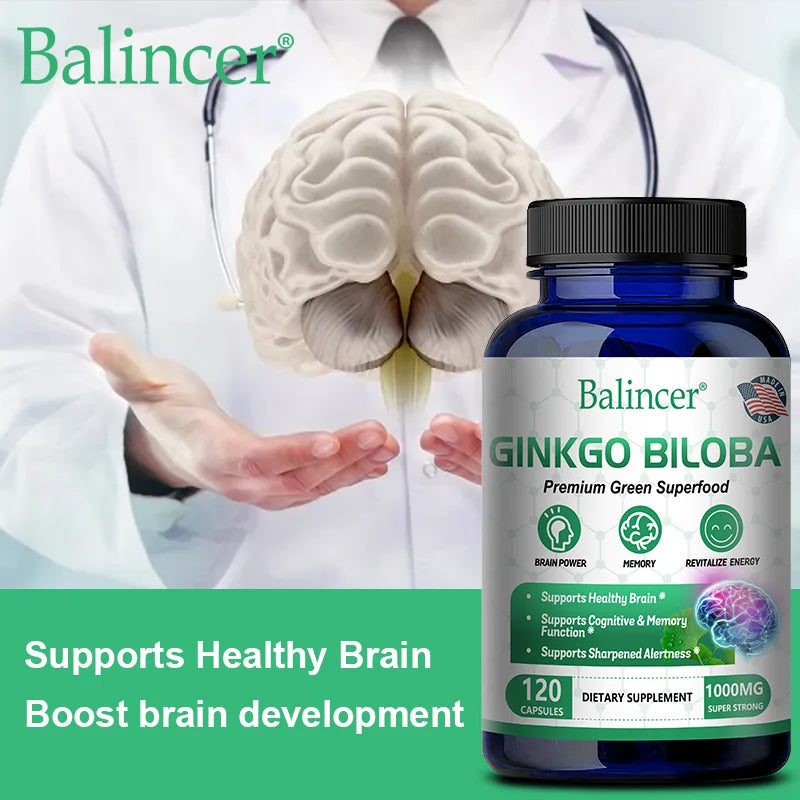 Ginkgo Biloba Extract, B Vitamin Supplement, Supports Brain Function and Memory, Focus, Stress Relief, 60/120 Veggie Capsules