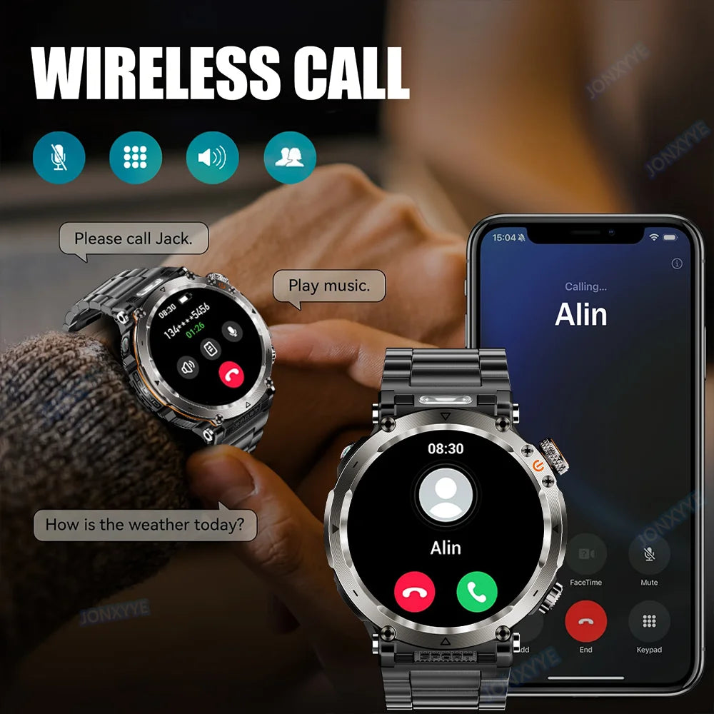 Military Outdoor Smart Watch Men 600 mAh Battery Portable Flashlight Watch 3ATM Waterproof Calling Smartwatch For Huawei Xiaomi