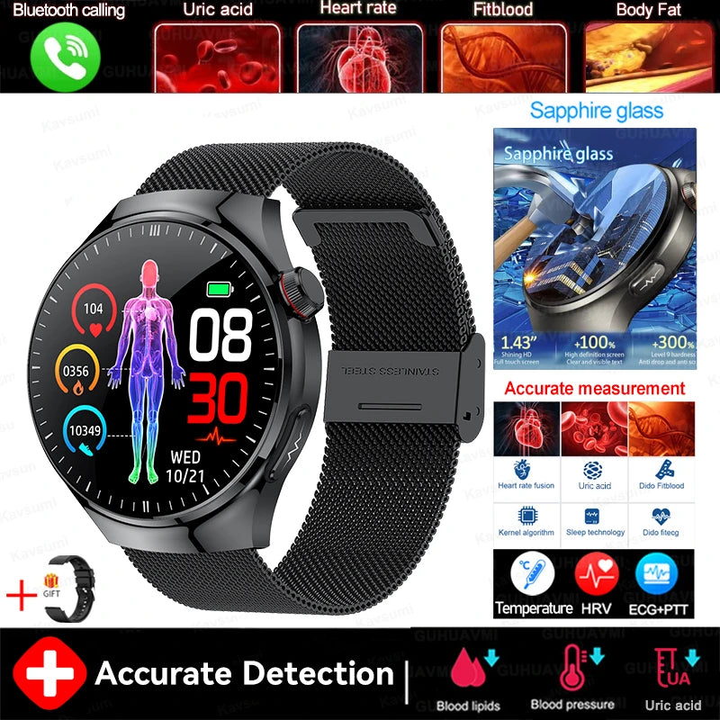 2025 New For HUAWEI Nursing Grade Blood Lipid Uric Acid Health Smart Watch Men ECG+PPG Blood pressure Bluetooth Call Smartwatchs