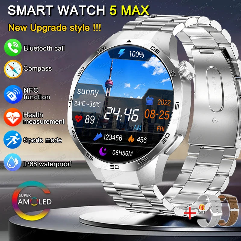 New GT 5 PLUS Smart Watch Men Women  AMOLED HD Screen SmartWatch Heart rate Blood oxygen Music Sport GPS tracker NFC Smartwatch