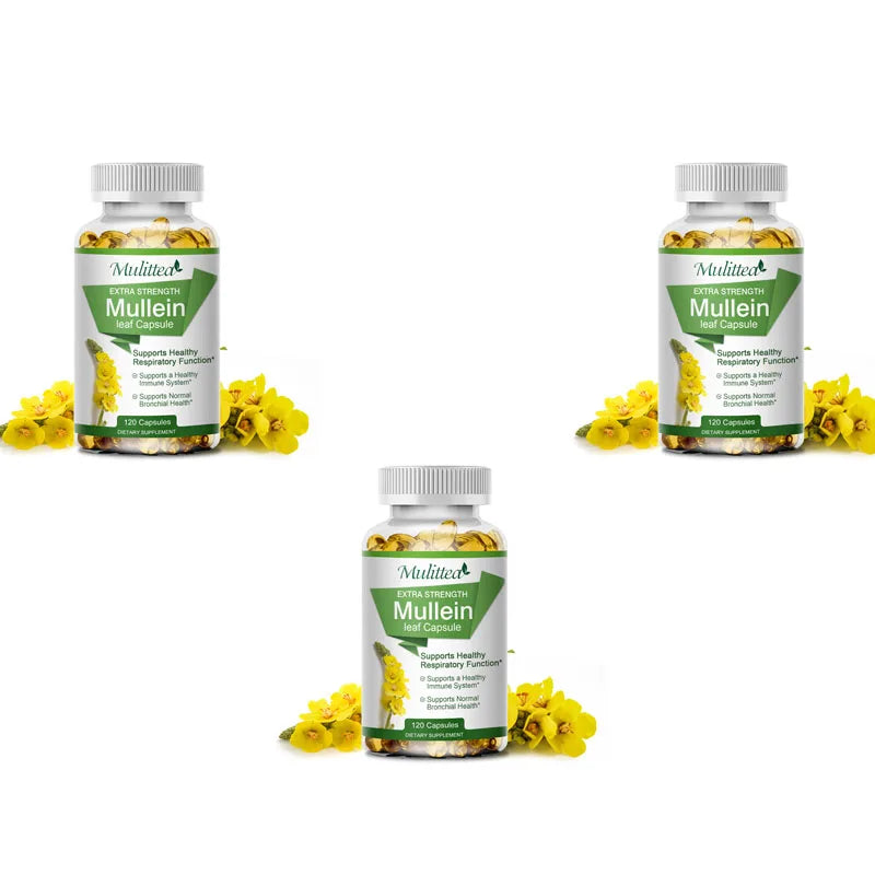 Mulittea Natural Mullein Leaf Capsules Herbal Supplement for Lung Cleanse Helps Healthy Respiratory Function & Mucous Membranes