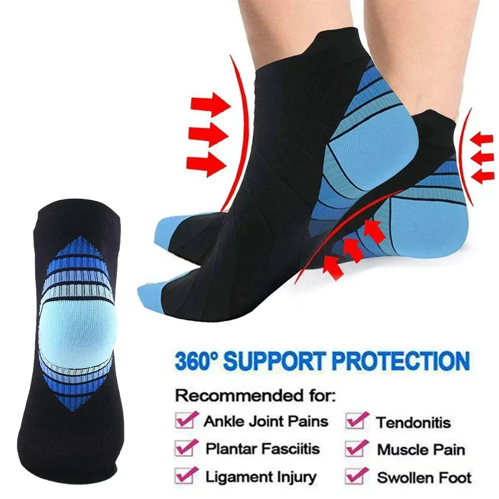 GOMOREON 1Pair Ankle Compression Sock for Men and Women, Low Cut Compression Running Sock with Ankle Support