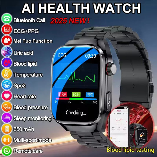 2025 New ECG+PPG Accurate Measure Heart Rate Smart Watch Men Blood Pressure Lipids Uric Acid Bluetooth Call Health Smartwatches