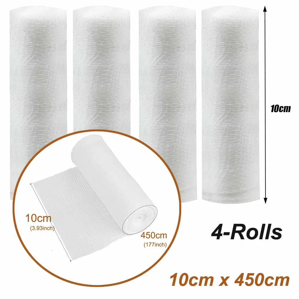 4 Rolls Gauze Bandage Roll with Tape - White Gauze Wrap Breathable Bandage Gauze Wrap Used for First Aid Wound Care & Supplies