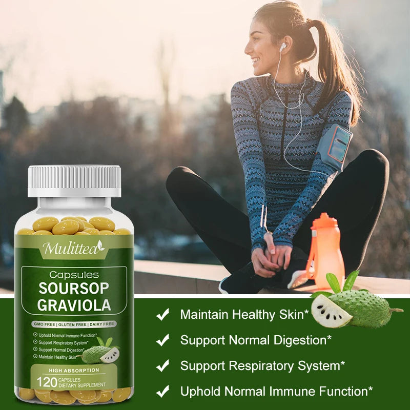 Mulittea Natural Plant Extract Soursop Graviola Capsules Immune Enhancement Promote Digestion & Cellular Health