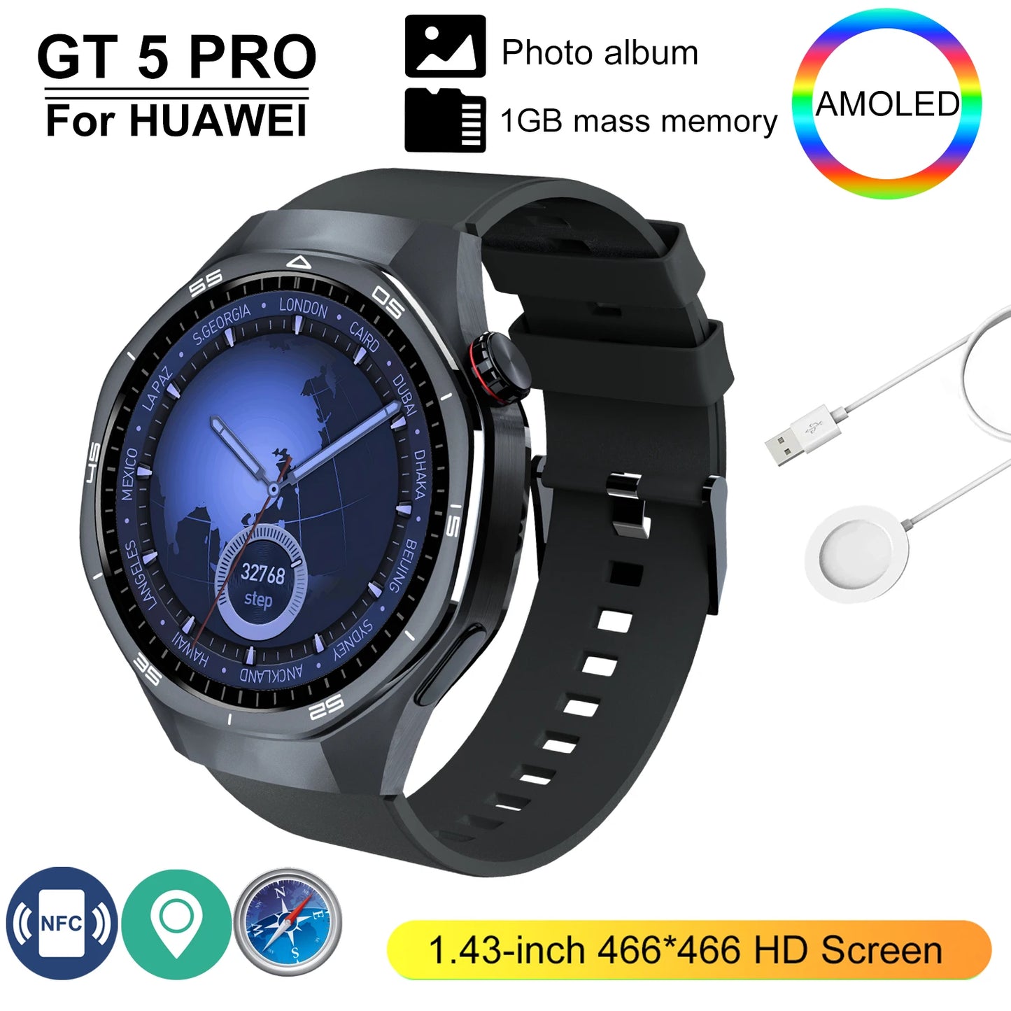 GT 5 Pro 2025 New SmartWatch Men 466*466 HD Screen 24h Blood Pressure Monitoring Men's Women NFC GPS Outdoor Sports Smartwatch