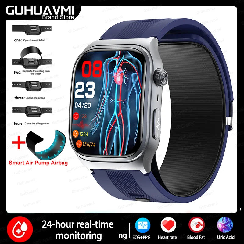 2025 New Air Pump Airbag Accurate Measure ECG+PPG Blood oxygen Smart Watch Men Blood Pressure Fitness Sport Smart Watch Women