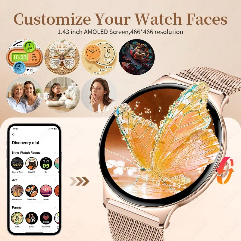 LIGE 2025 New Women Smart Watch Amoled Screen Sport Fitness Watches BT Call Digital Smartwatch mujer Ultra Thin Wristwatch Woman
