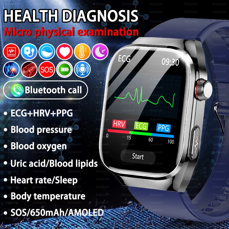 2025 New Men Uric Acid Blood Lipids Five Tests Blood Pressure ECG Blood Oxygen Heart Rate Micro Physical Examination Smart Watch