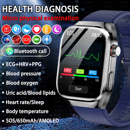 2025 New Men Uric Acid Blood Lipids Five Tests Blood Pressure ECG Blood Oxygen Heart Rate Micro Physical Examination Smart Watch