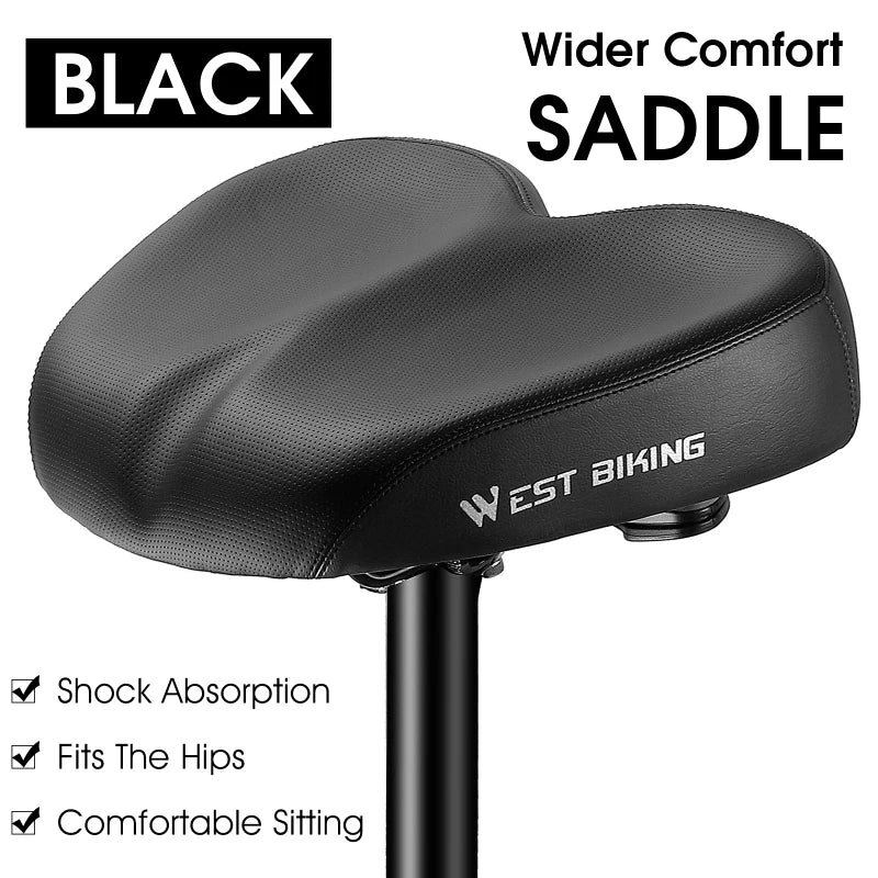 WEST BIKING Comfortable Bicycle Saddle Double Shock Absorption Commuter Cycling Seat High Elastic Widen MTB Road Bike Cushion