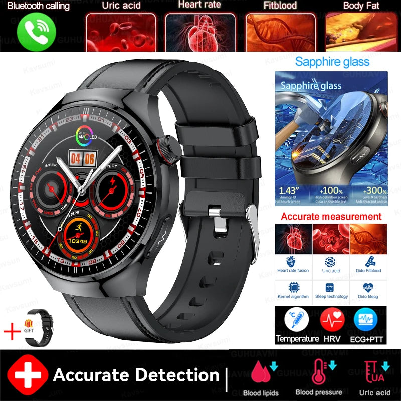 2025 New For HUAWEI Nursing Grade Blood Lipid Uric Acid Health Smart Watch Men ECG+PPG Blood pressure Bluetooth Call Smartwatchs